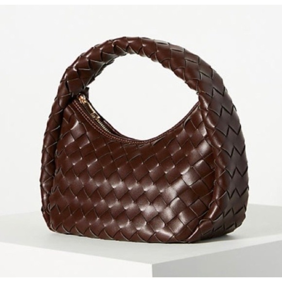 Anthropologie Handbags - Anthropologie OS Woven Hand Bag Women Chocolate Brown Braided Mini Hobo Bag
